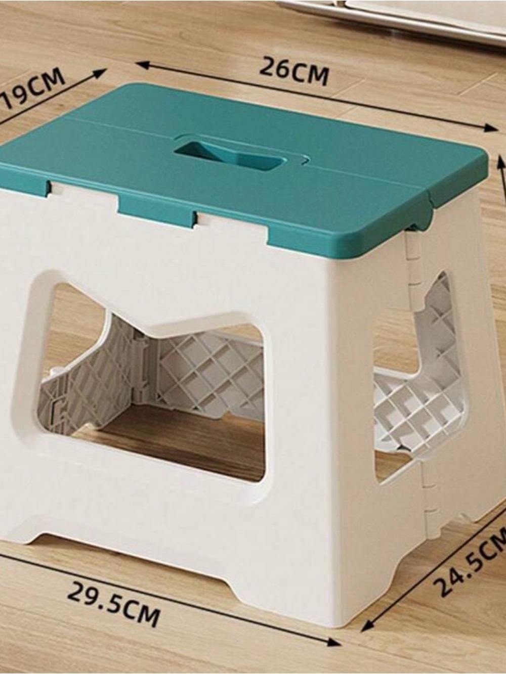 Collapsible Two-Tone Step Stool - Teal Top, White Base